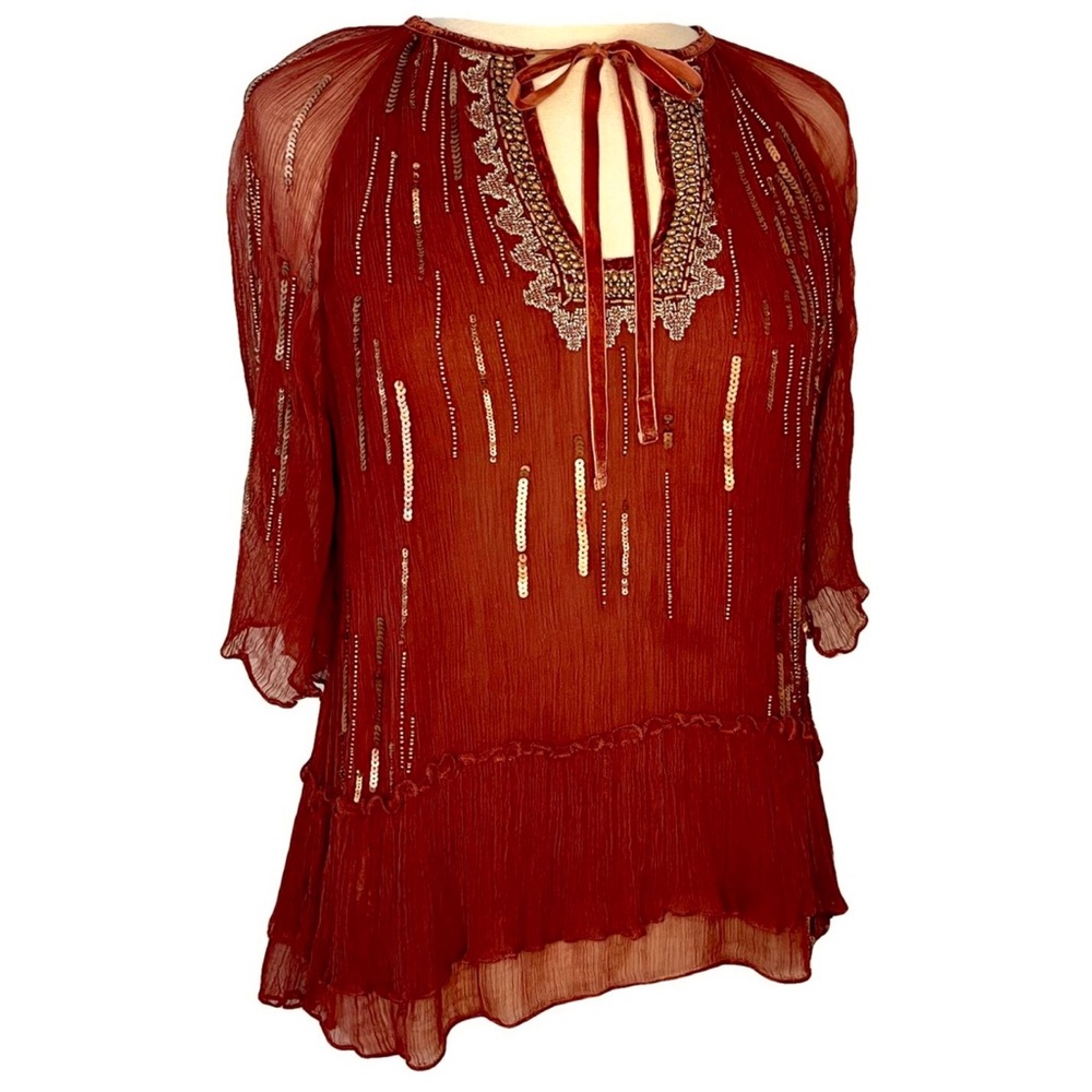 Anthropologie Vintage Maroon Detail Top
